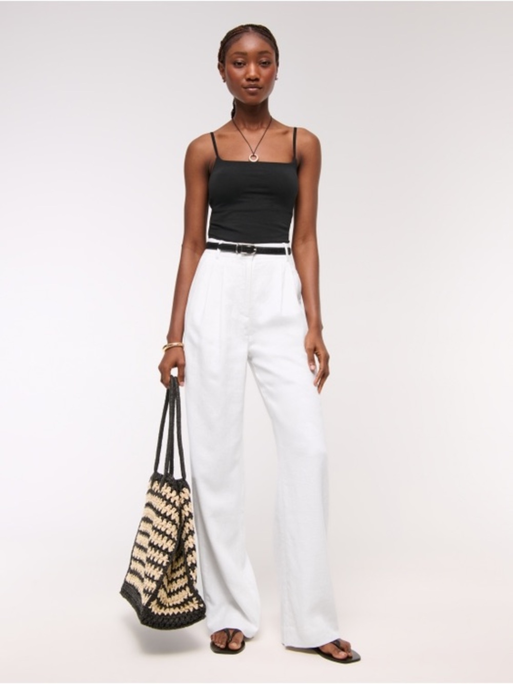 NWT Abercrombie & Fitch White Wide-Leg Linen Blend Trousers Size 25L